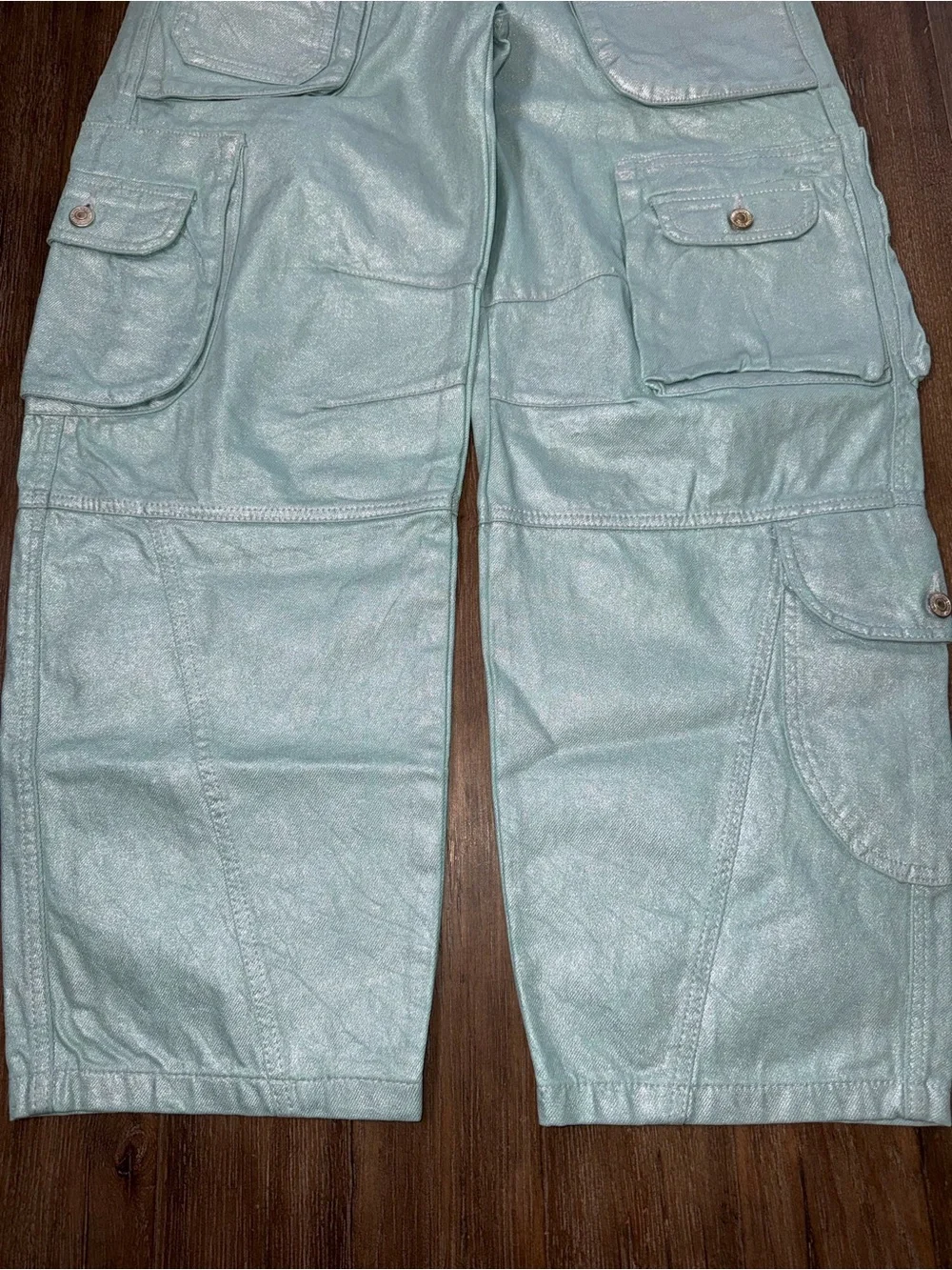 Free People Lap Of Luxury Barrel Cargo Jeans 26 parachute baggy slouchymetallic